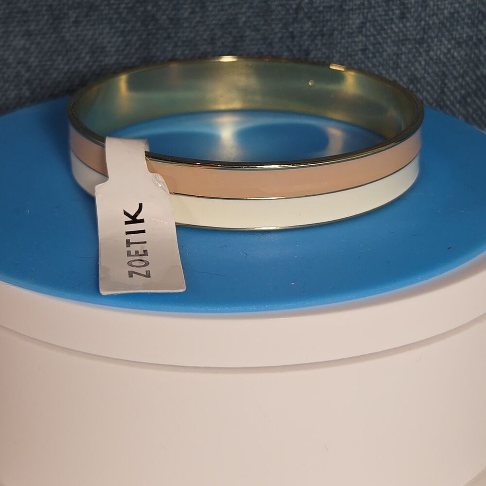 Zoetik Colorblock Enamel Bangle Bracelet Blush Pink Cream Gold Tone